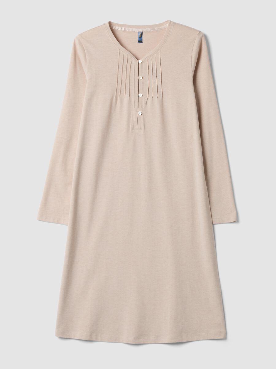 Beige organic cotton-blend nightdress with V-neck_0