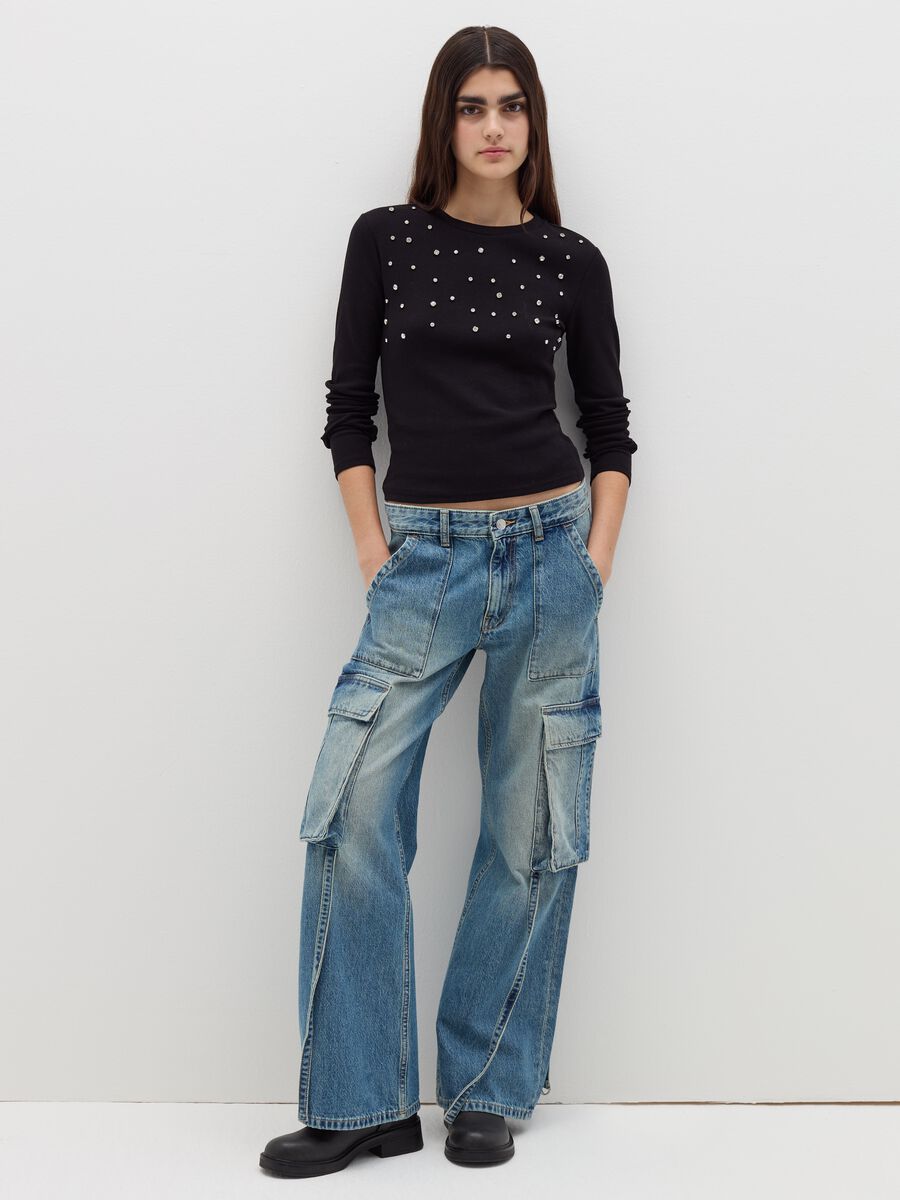Long-sleeved T-shirt with diamantés_1
