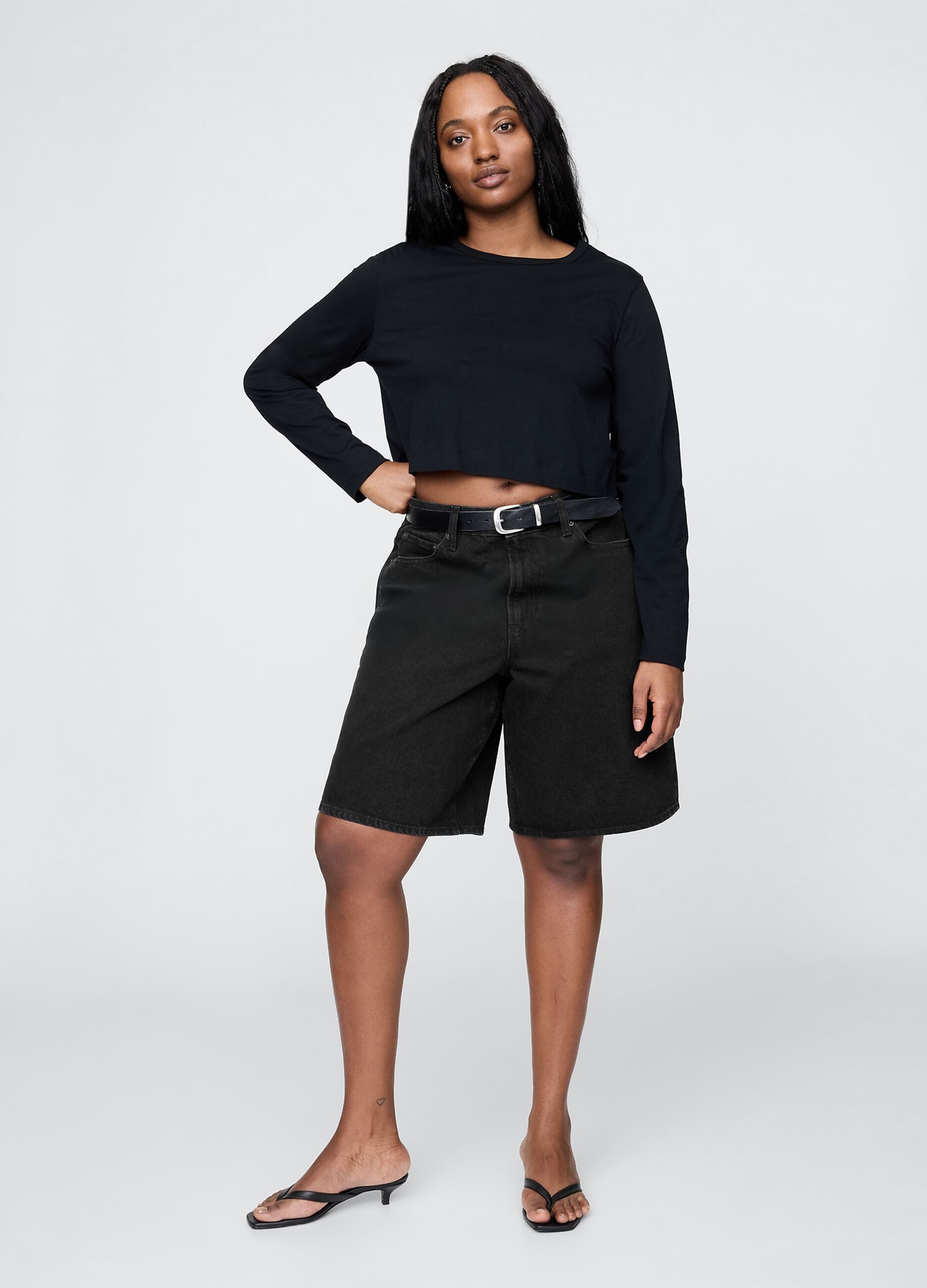 Black denim shorts