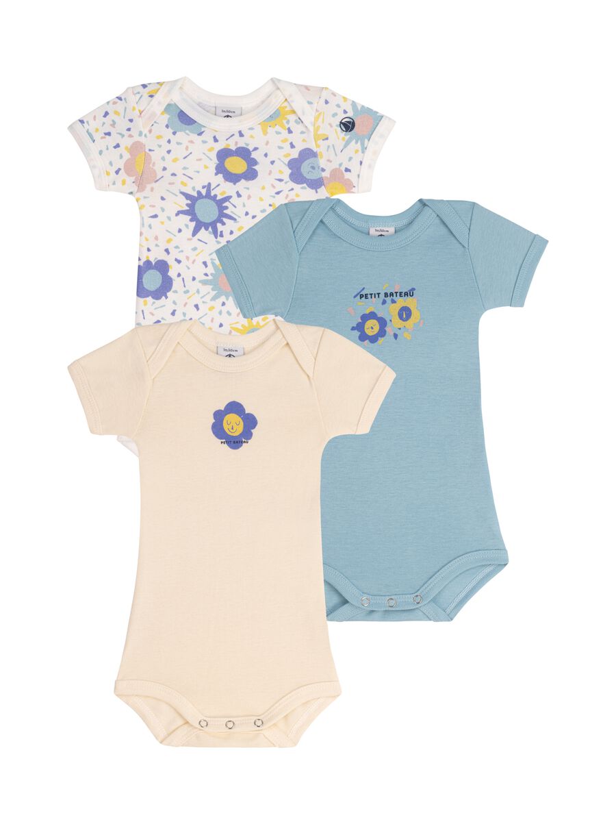 Three-pack bodysuits with short sleeves and flowers print_0
