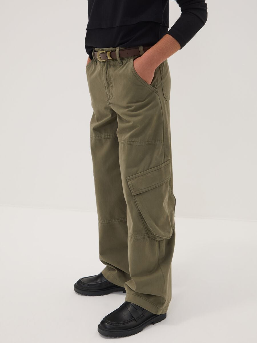 Pantaloni cargo verdi in puro cotone straight fit per ragazza_1