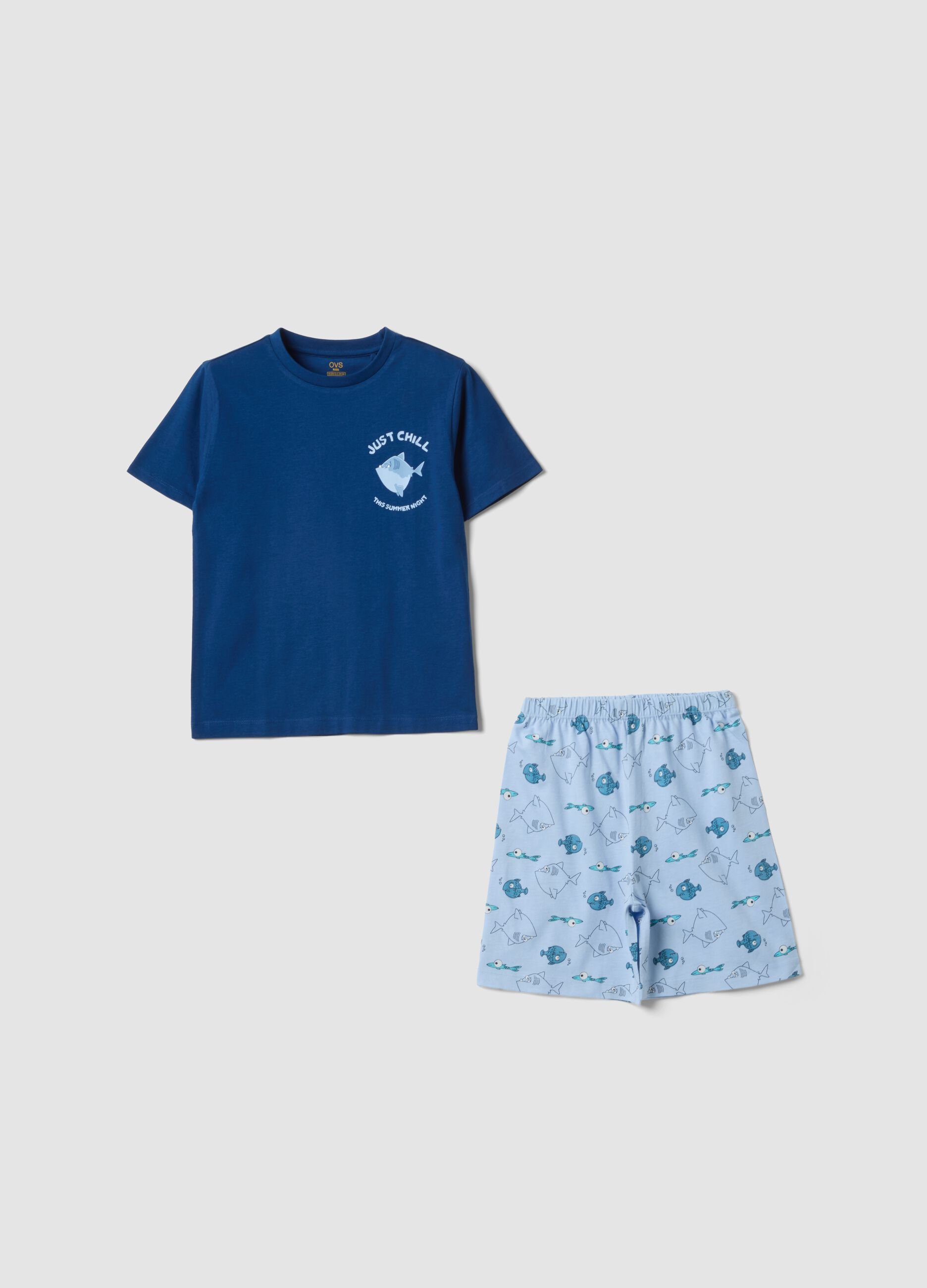 Pigiama corto in puro cotone multicolor da bambino con pesci