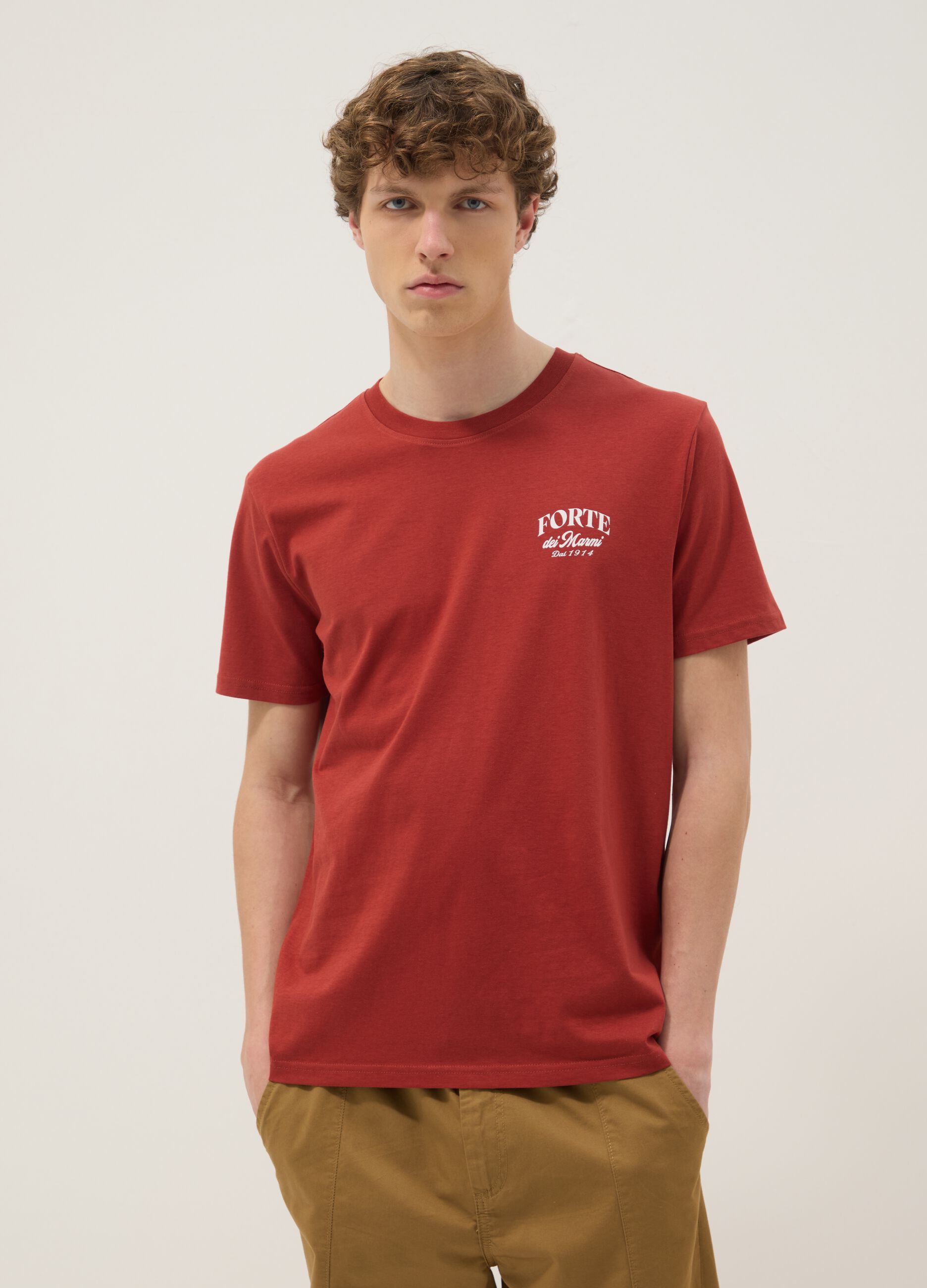 Red pure cotton regular-fit T-shirt with print