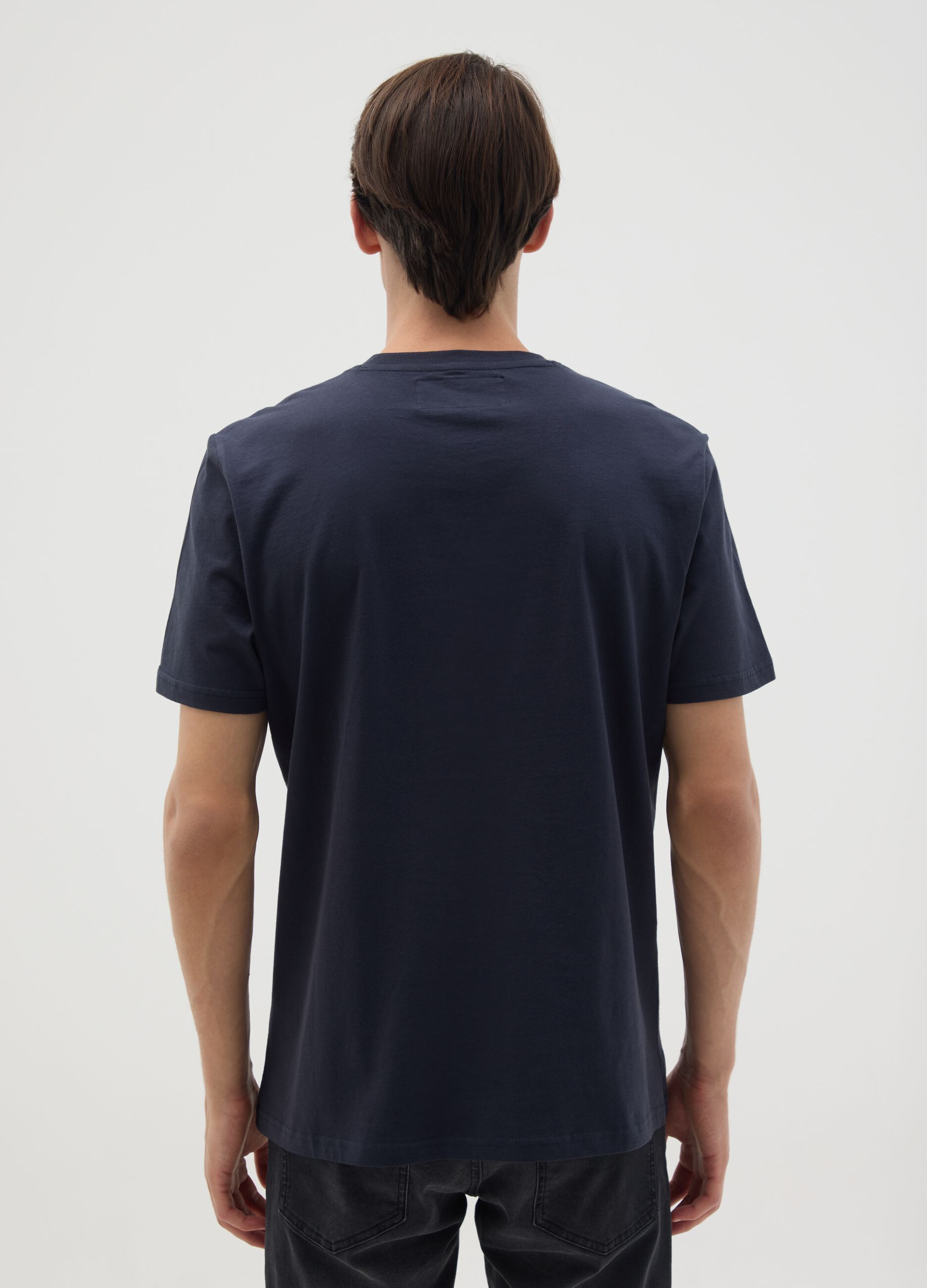 Regular fit dark blue pure cotton T-shirt