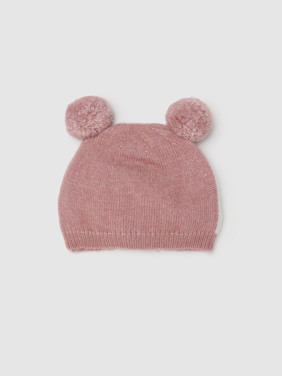 Cappello da neonata rosa con pon pon_1
