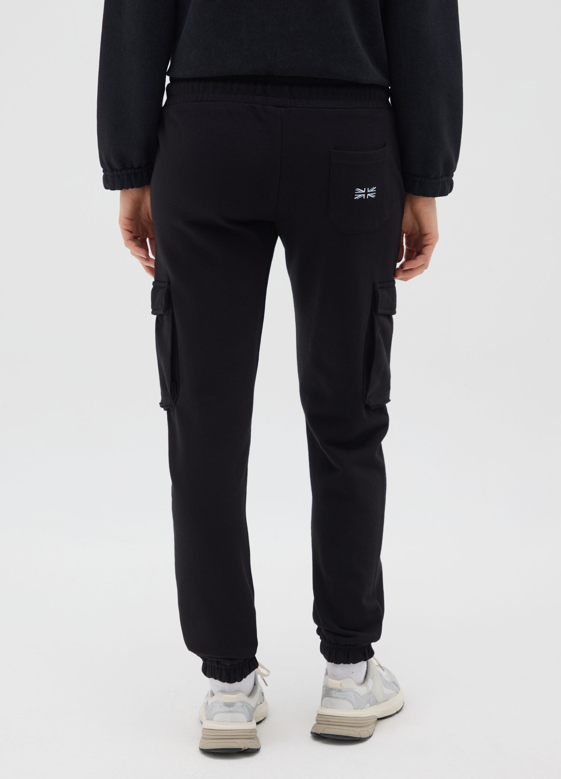 Black cotton cargo trousers regular fit