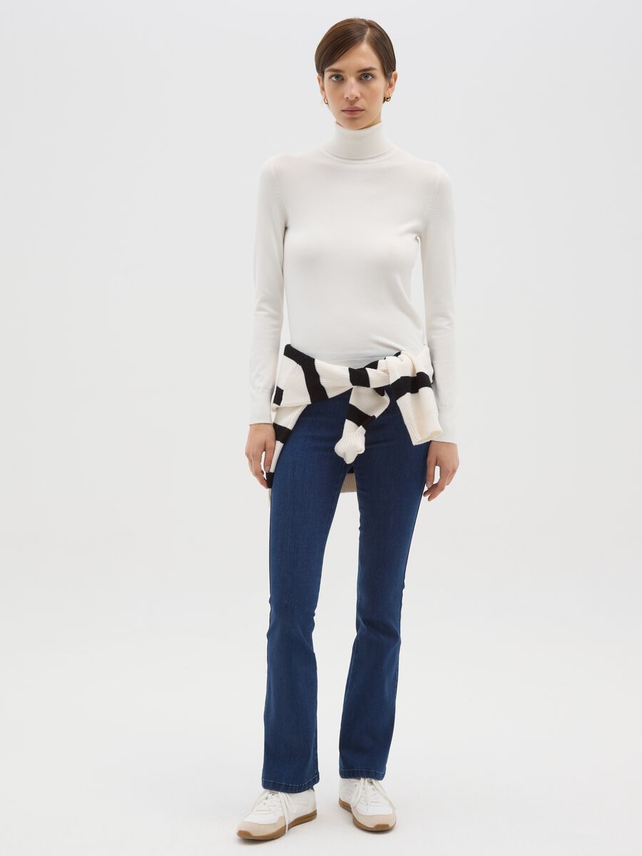 Blue Cotton Blend Flare Trousers_0