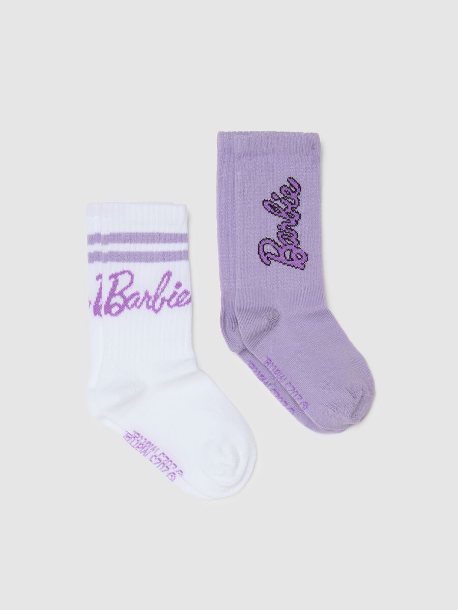 Girls' multicolour cotton-blend elasticated socks twin pack Barbie_0