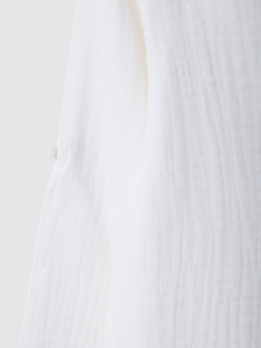 Camicia in puro cotone bianca da bimbo regular fit con collo coreano_3