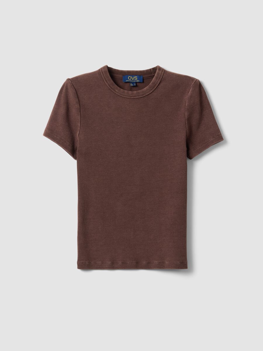 Brown stretch cotton fitted t-shirt_4
