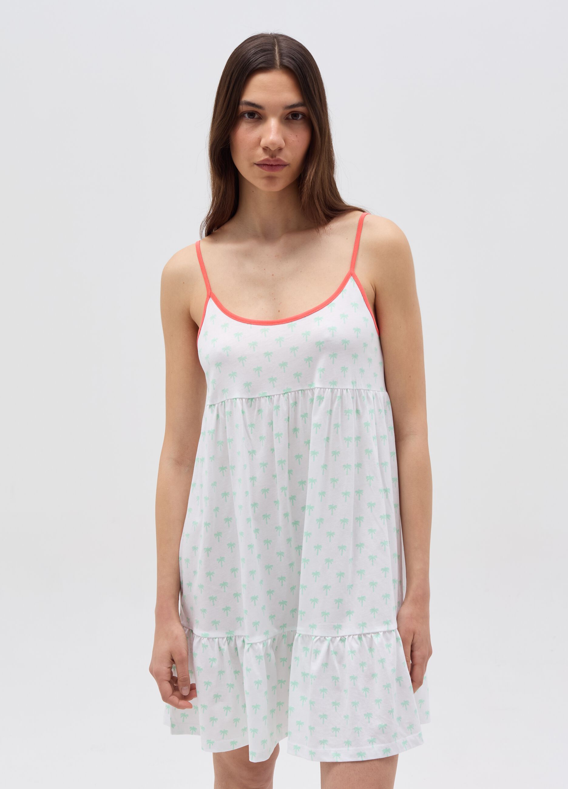 Ovs Camicia da notte con balza stampa palme