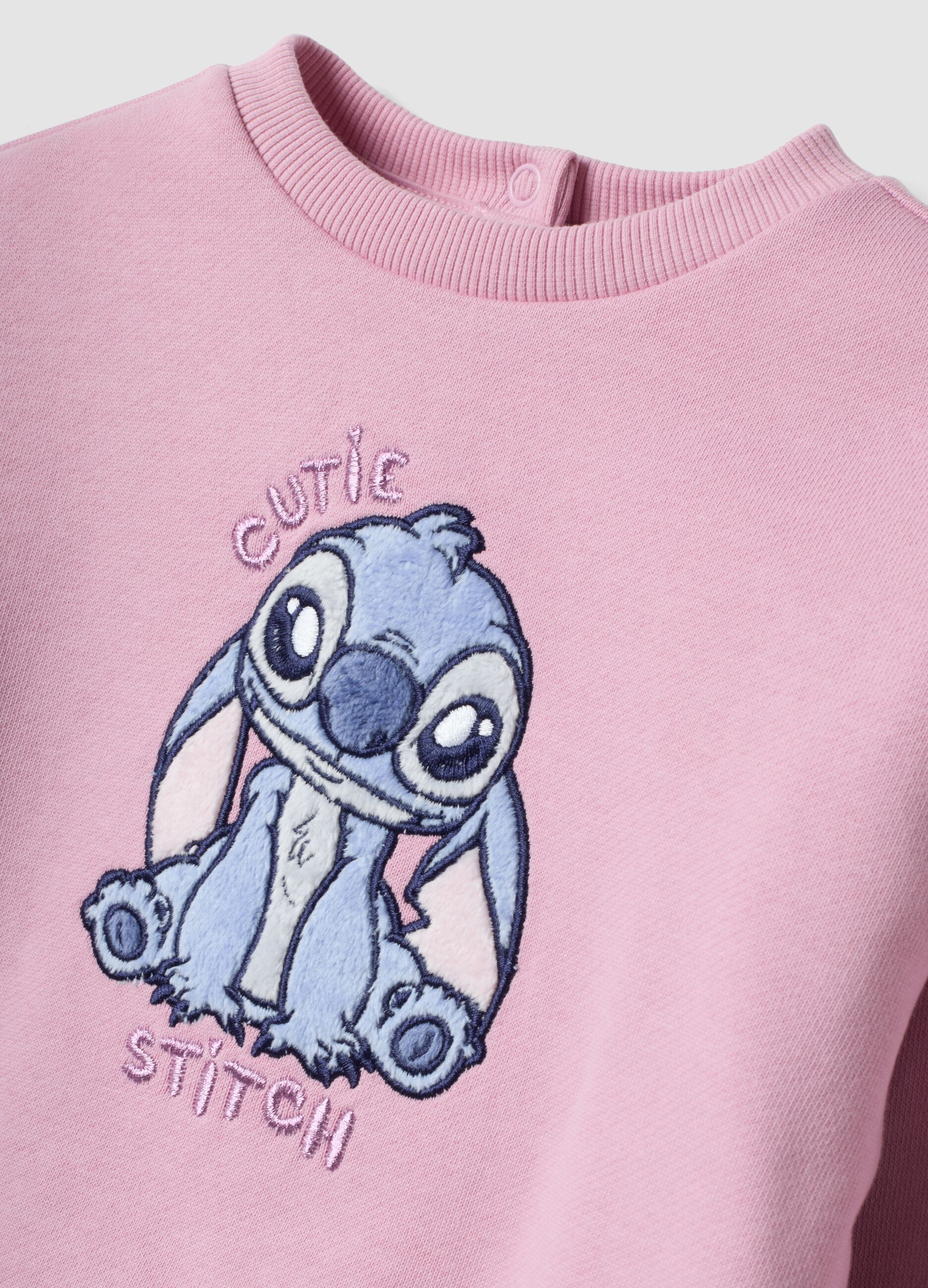Pink pure cotton tracksuit with Lilo & Stitch embroidery for girls