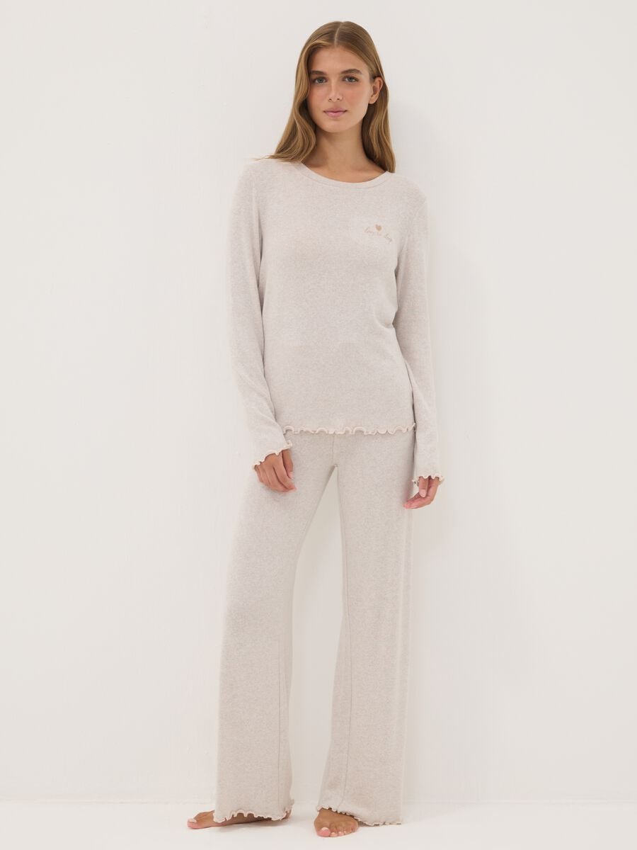 Pigiama beige in viscosa elasticizzata con girocollo_0