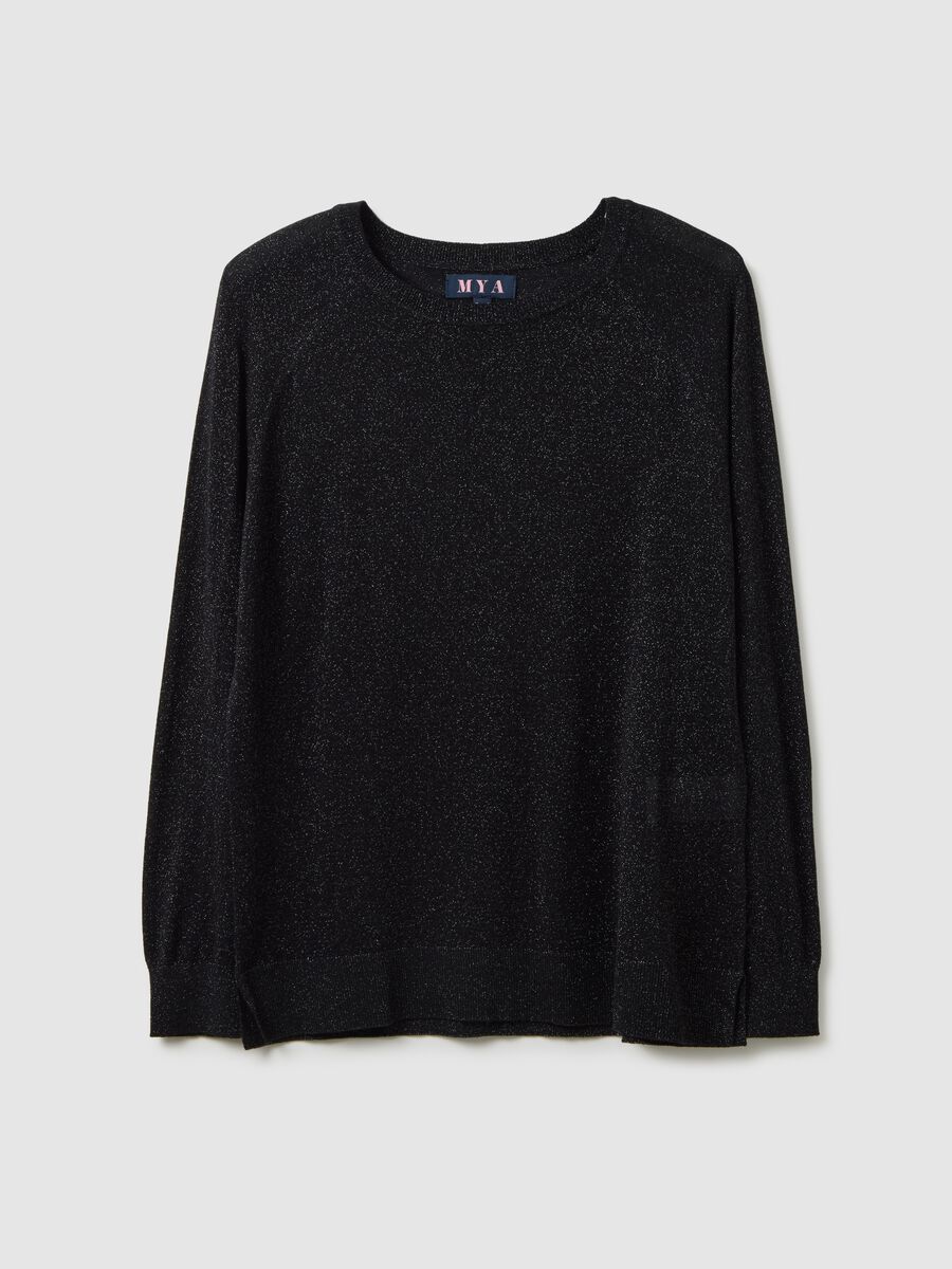Black sweater with round neck and regular fit_4
