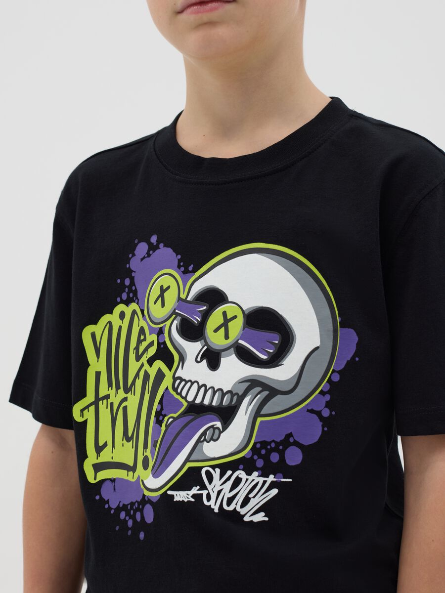 Cotton T-shirt with "Nice Try!" skull print_1