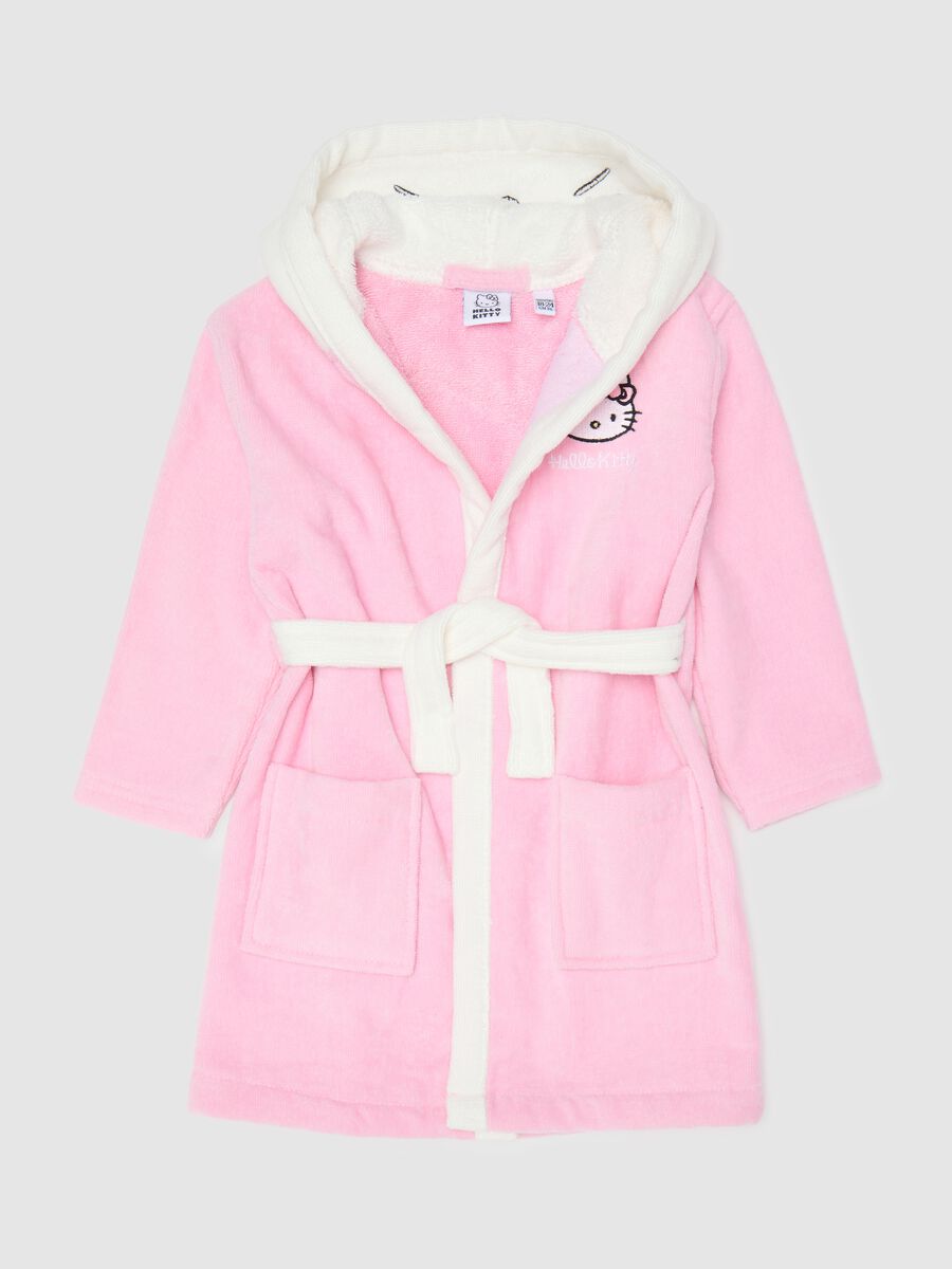 Girls’ multicoloured robe in 100% cotton with hood and pockets_0