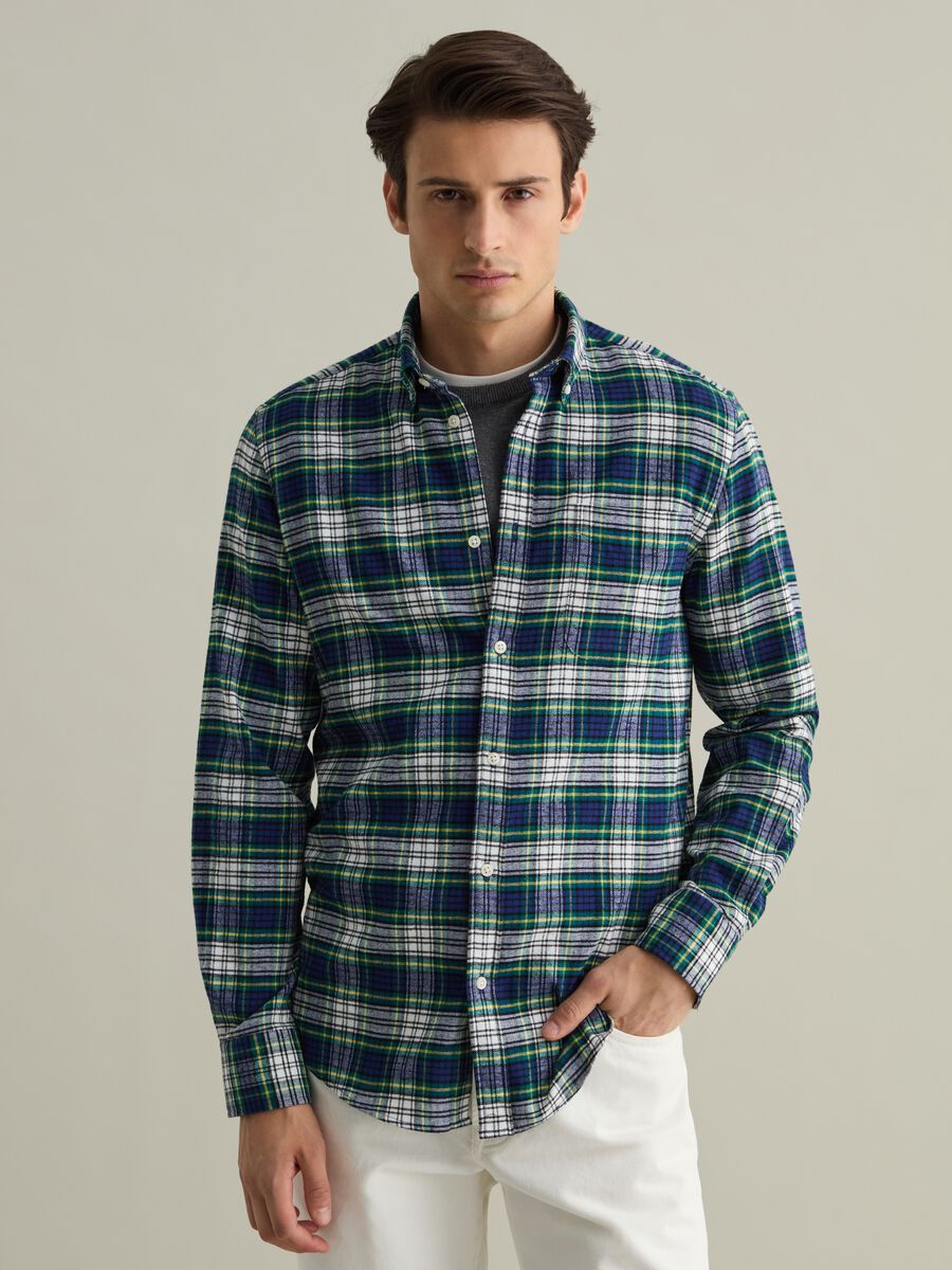 Chequered flannel button-down shirt_0