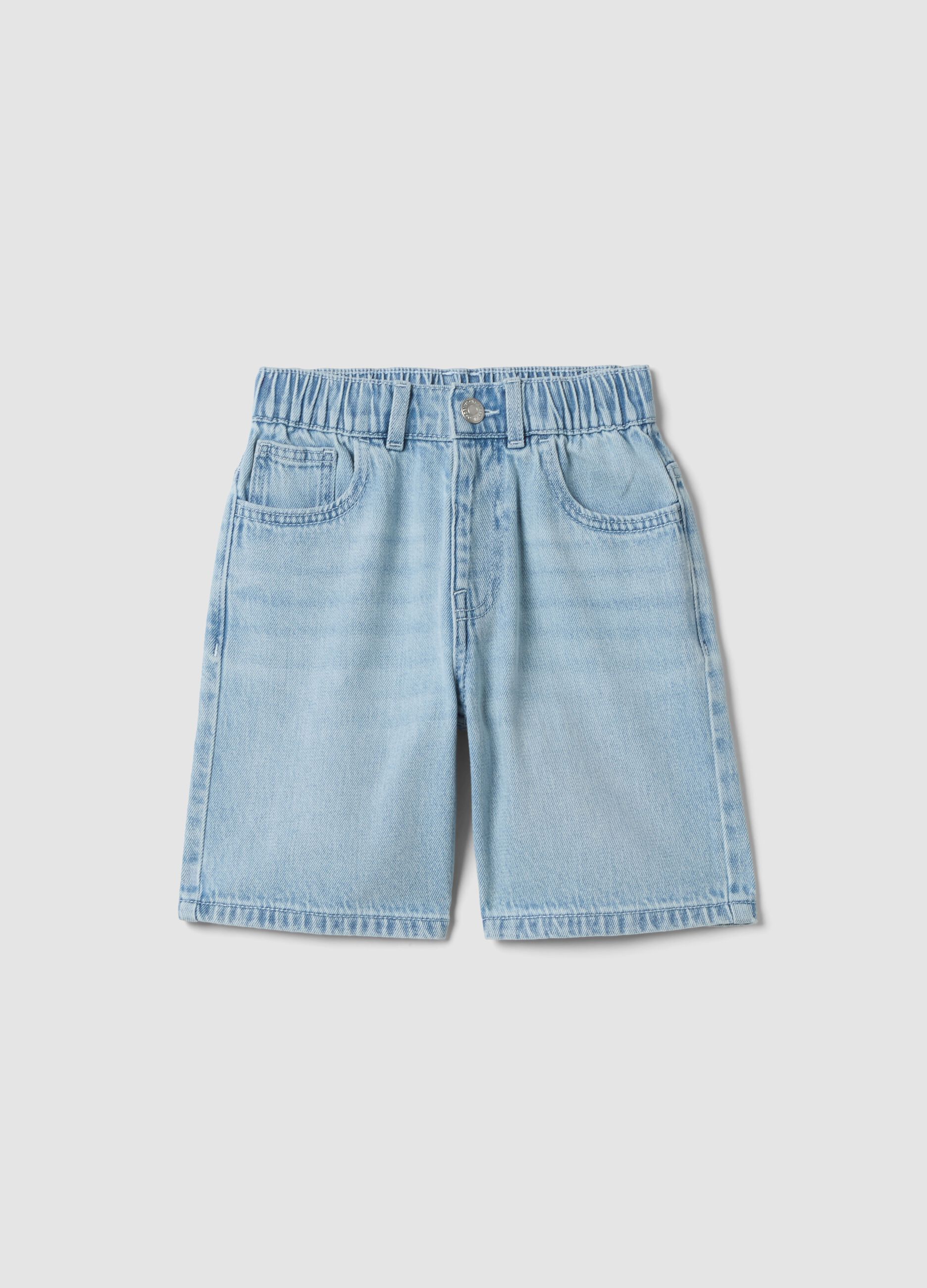 Light blue cotton-blend denim shorts for boys, regular fit