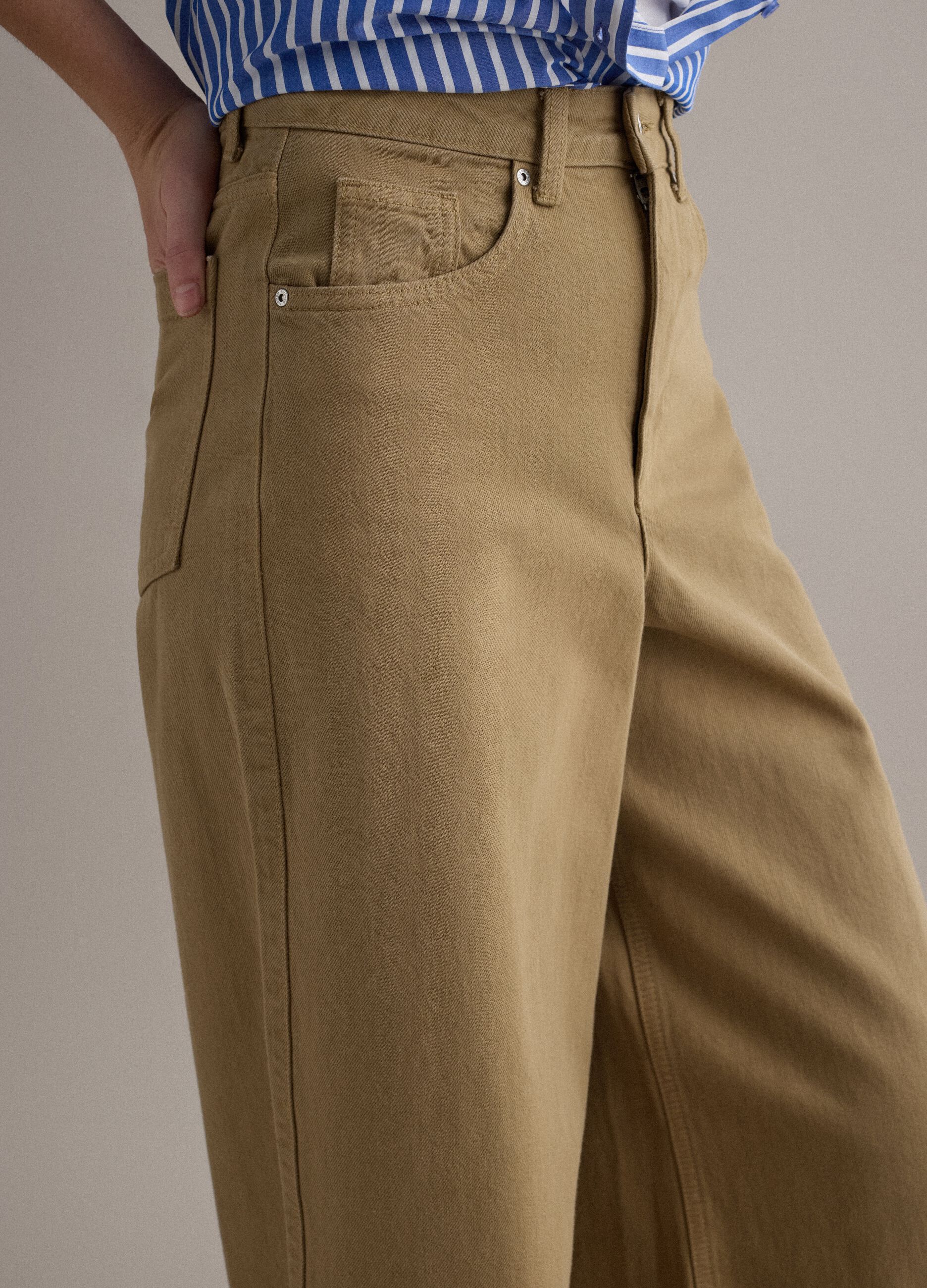 Beige wide-leg denim cotton jeans