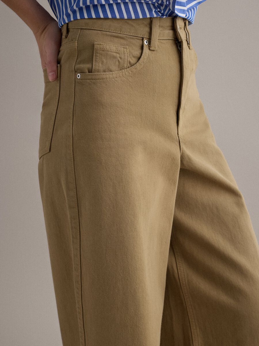 Beige wide-leg denim cotton jeans_4