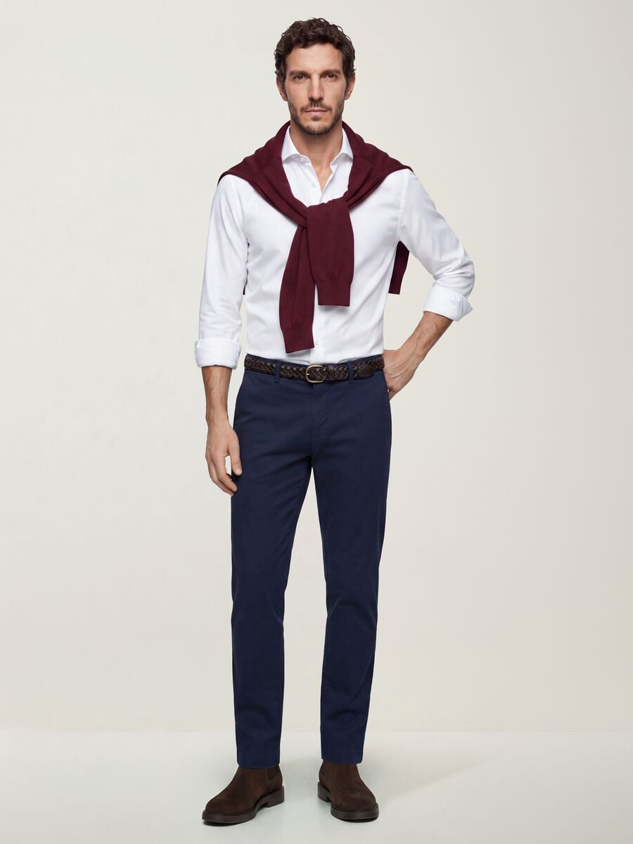 Pantaloni chino blu in lyocell e cotone elasticizzato slim fit_0