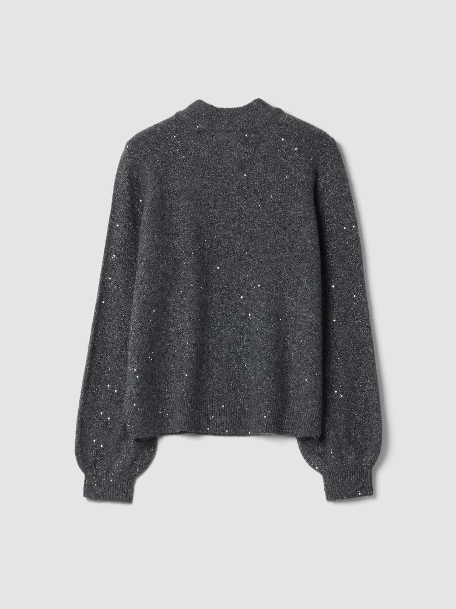 Grey marl stretch top with high neck and sequins_2
