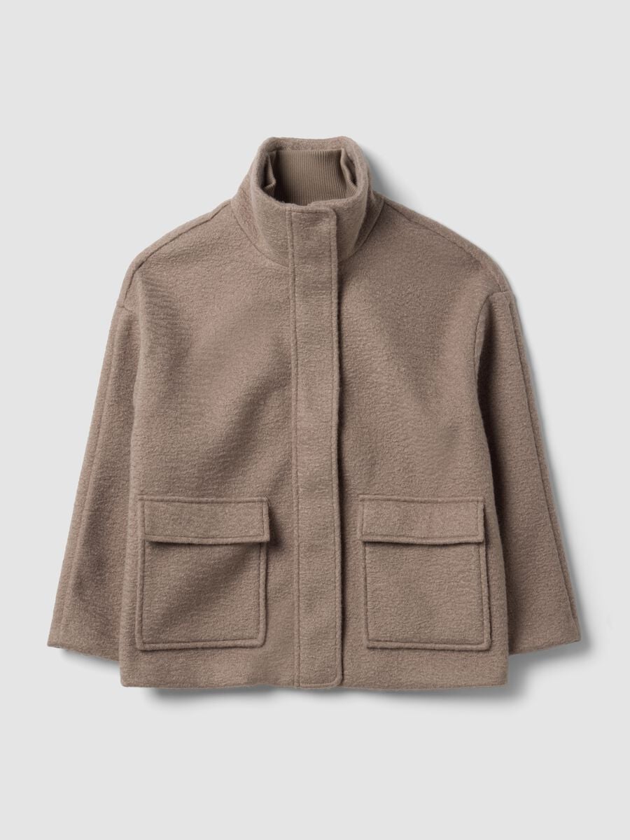 Giacca beige regular con collo alto e tasche applicate_4
