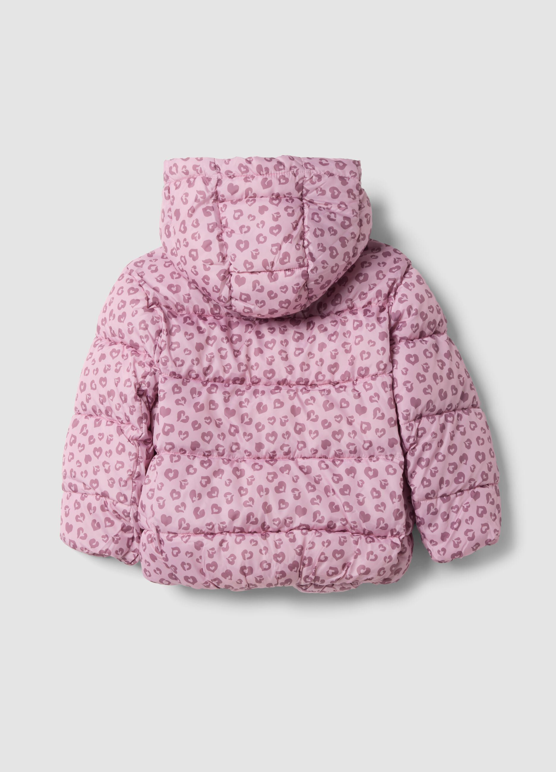 Pink hooded jacket with heart print, regular fit