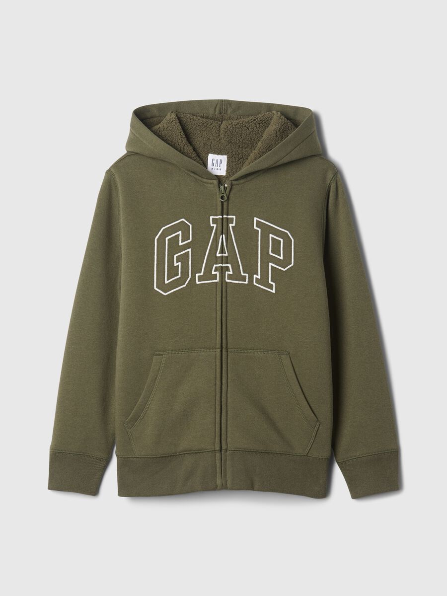 Full-zip sweatshirt and hood with sherpa lining_0