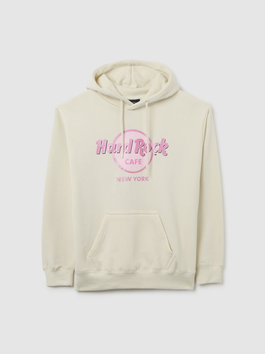 Felpa in misto cotone beige regular fit con logo Hard Rock Cafe_0