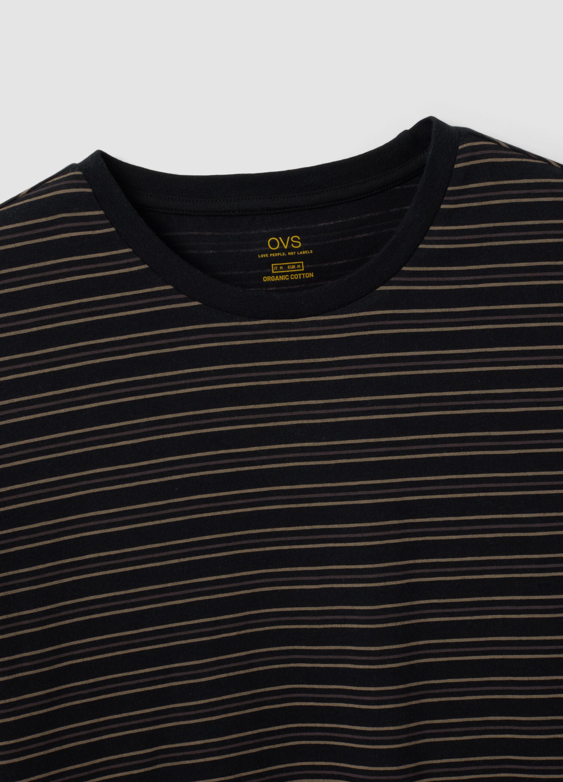 Black and grey striped crew-neck pyjamas in pure organic cotton