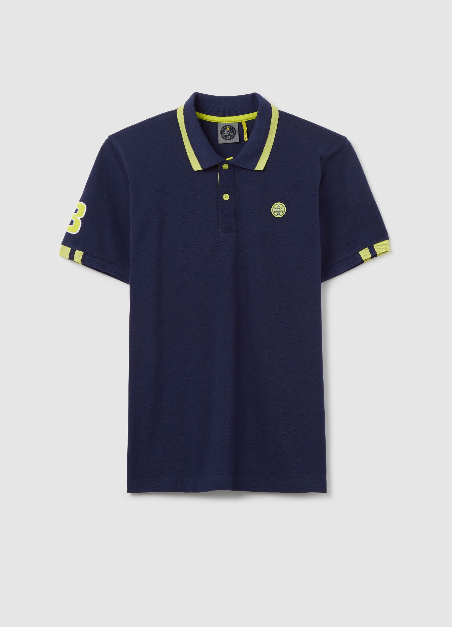 Blue polo shirt in cotton with Navy Sport patch