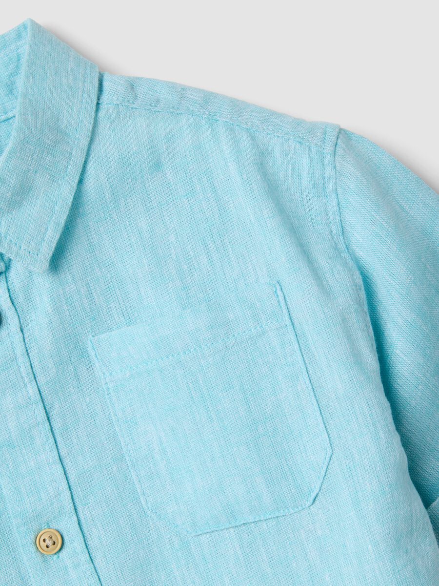 Light Blue Linen-Blend Cotton Shirt for Baby Boys, Regular Fit_2