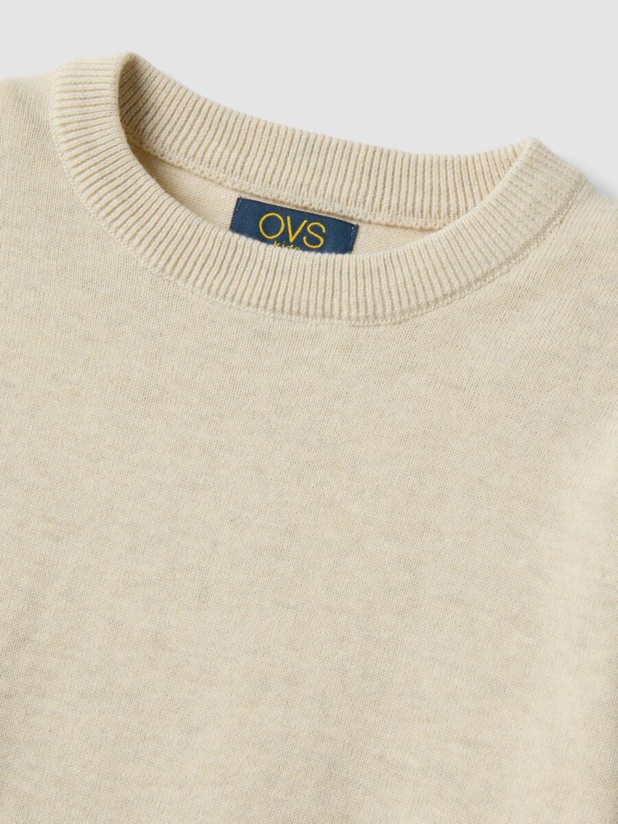 Maglia beige in puro cotone a girocollo over fit per bambino_2