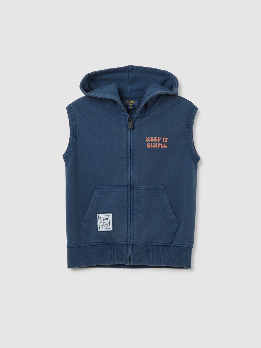 Children's Sleeveless Blue Cotton Hoodie - Regular Fit_0