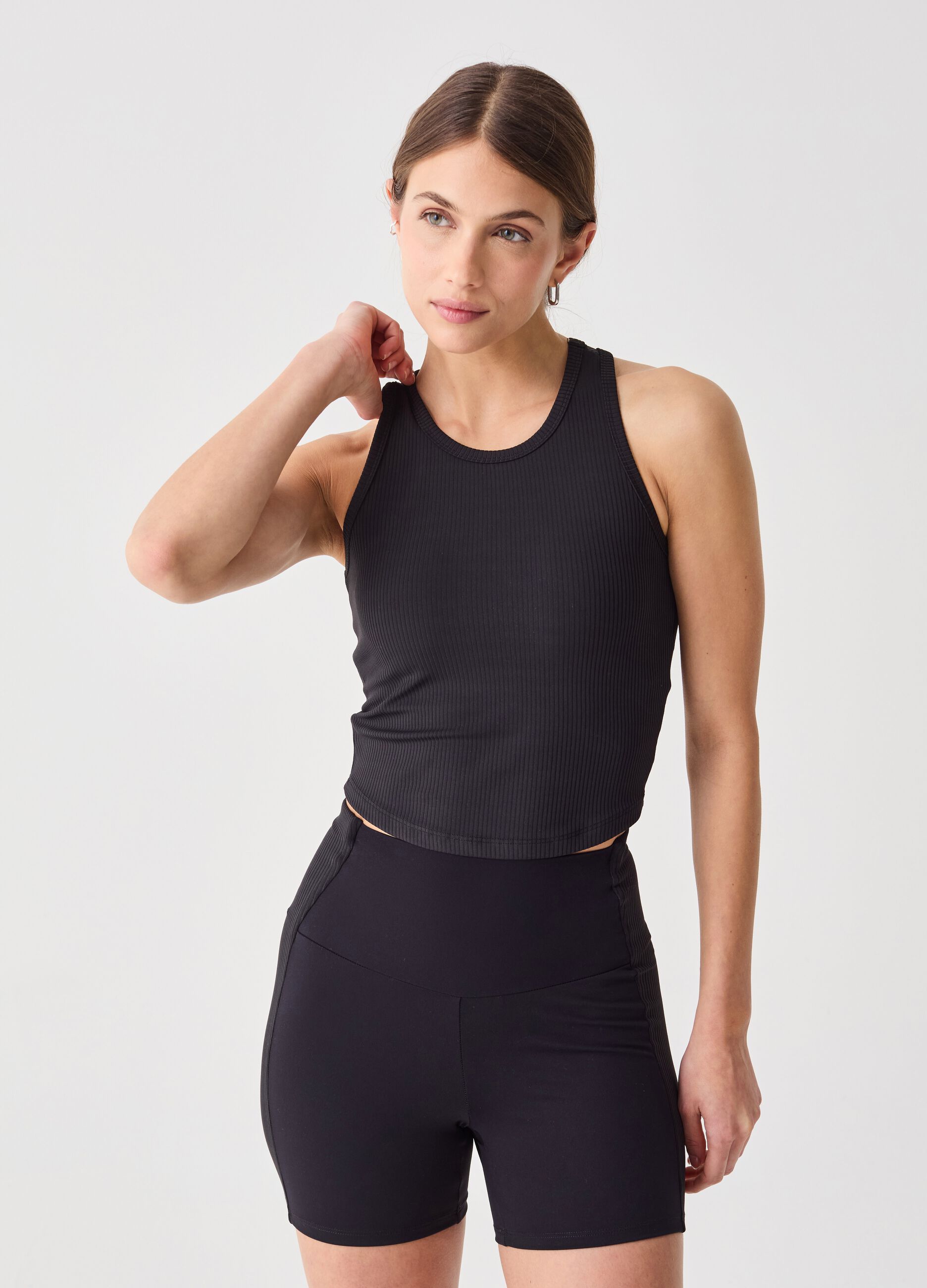 ALTAVIA STUDIO crop tank top in ribbed technical fabric