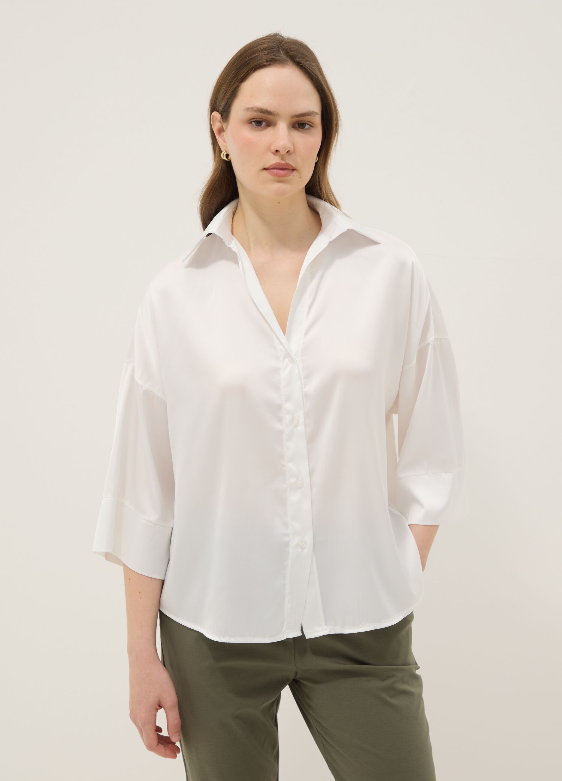 White Satin Blouse Regular Fit