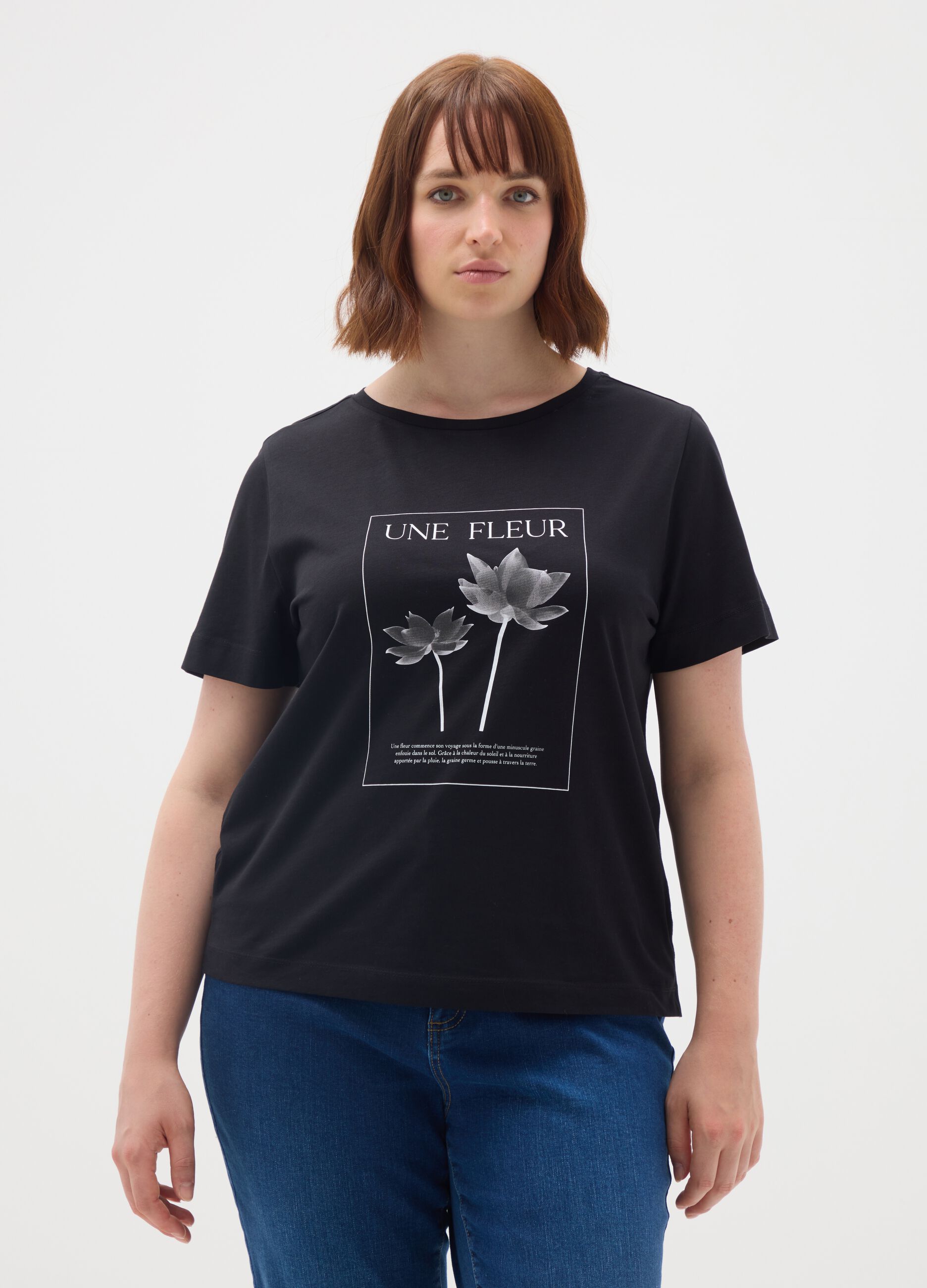 Women's black pure cotton T-shirt