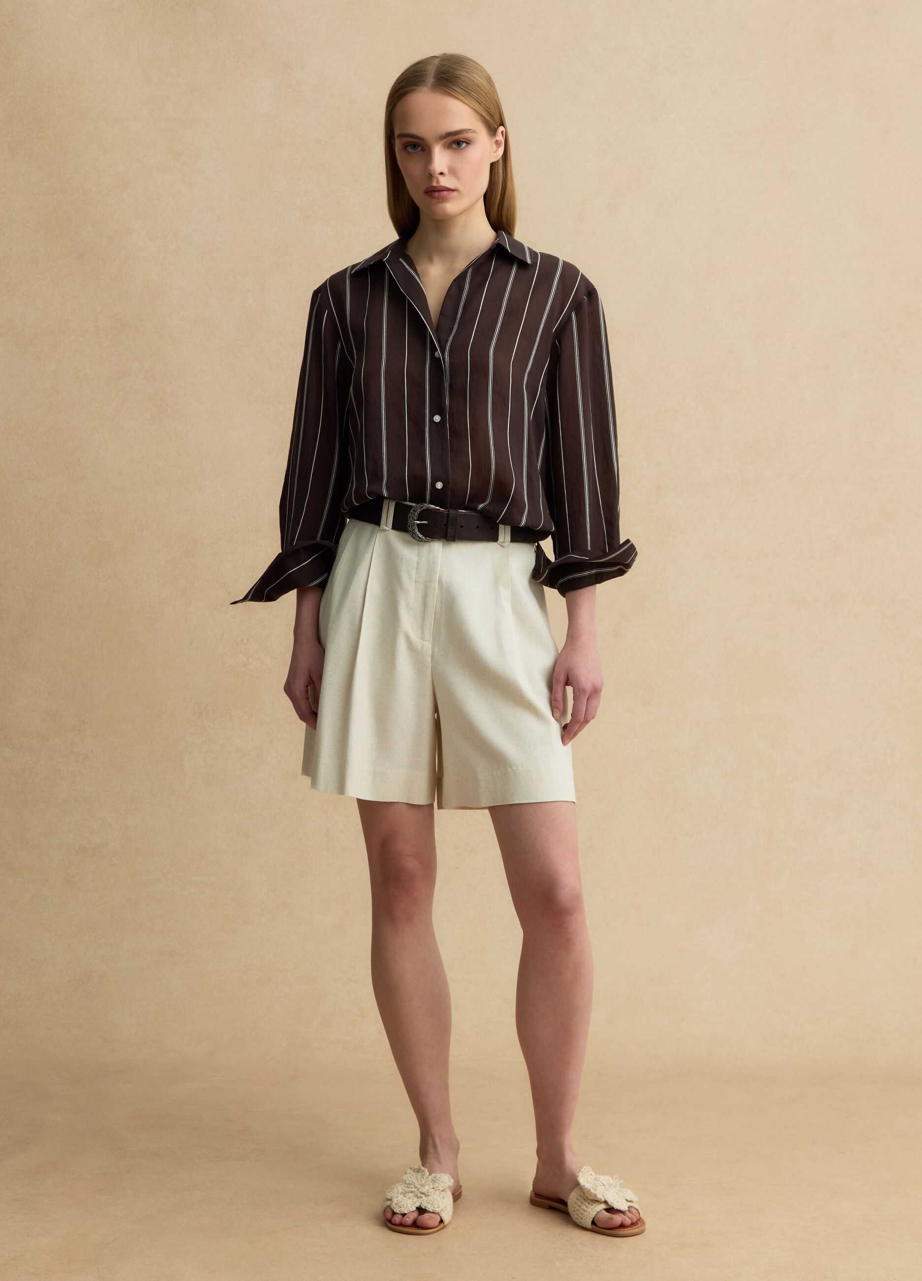 Camicia in misto lyocell a righe multicolor regular fit