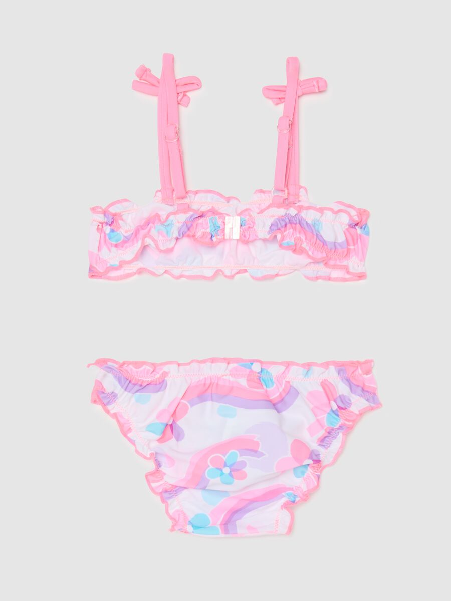Girls' bikini in multicoloured stretch fabric with floral pattern_1