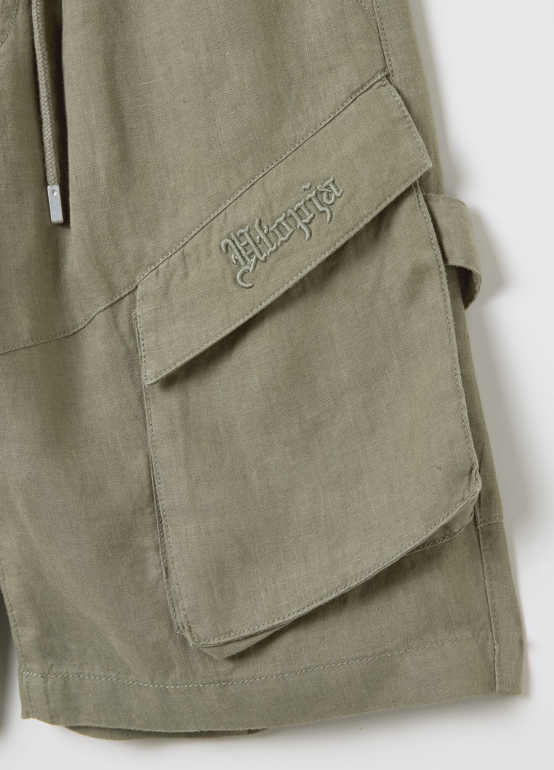 100% Linen Cargo Shorts Military Green