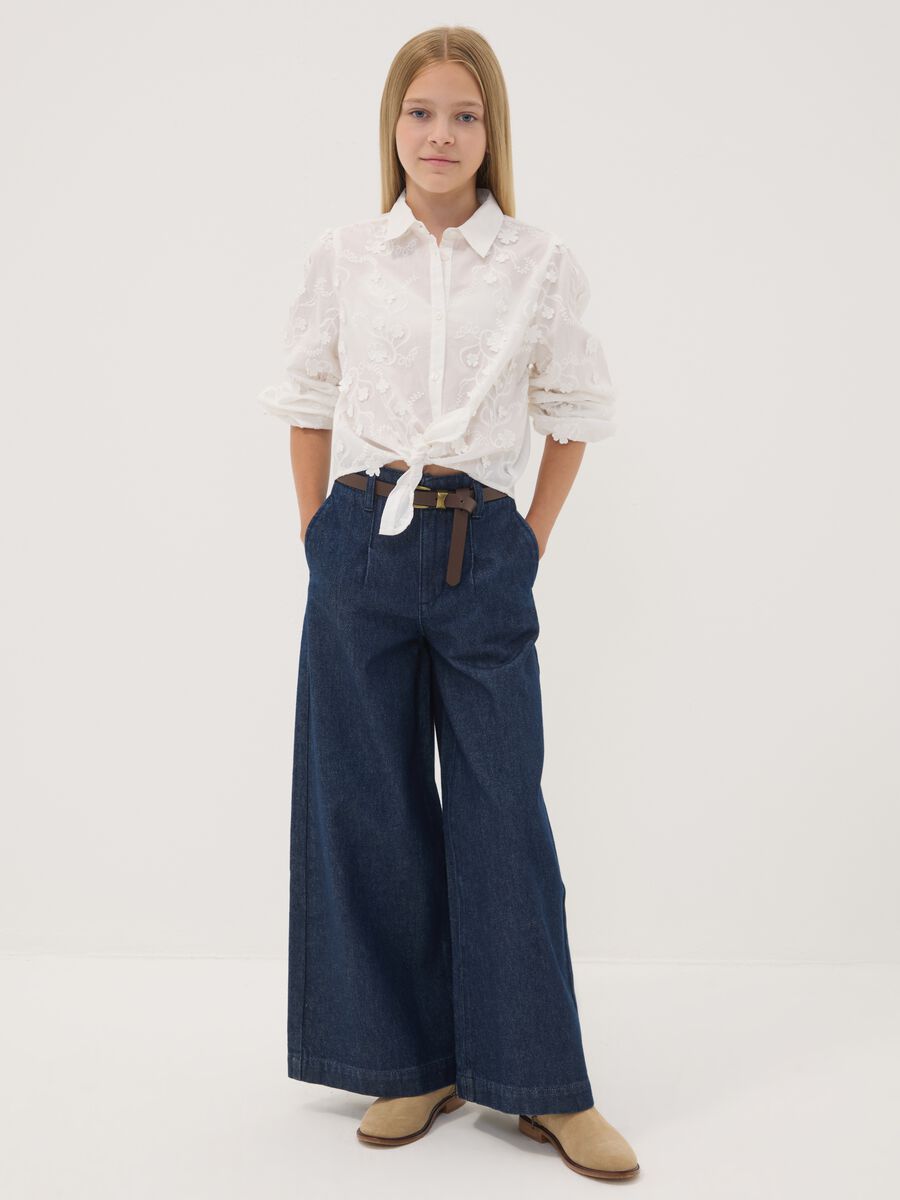 Jeans blu wide leg in puro cotone_1