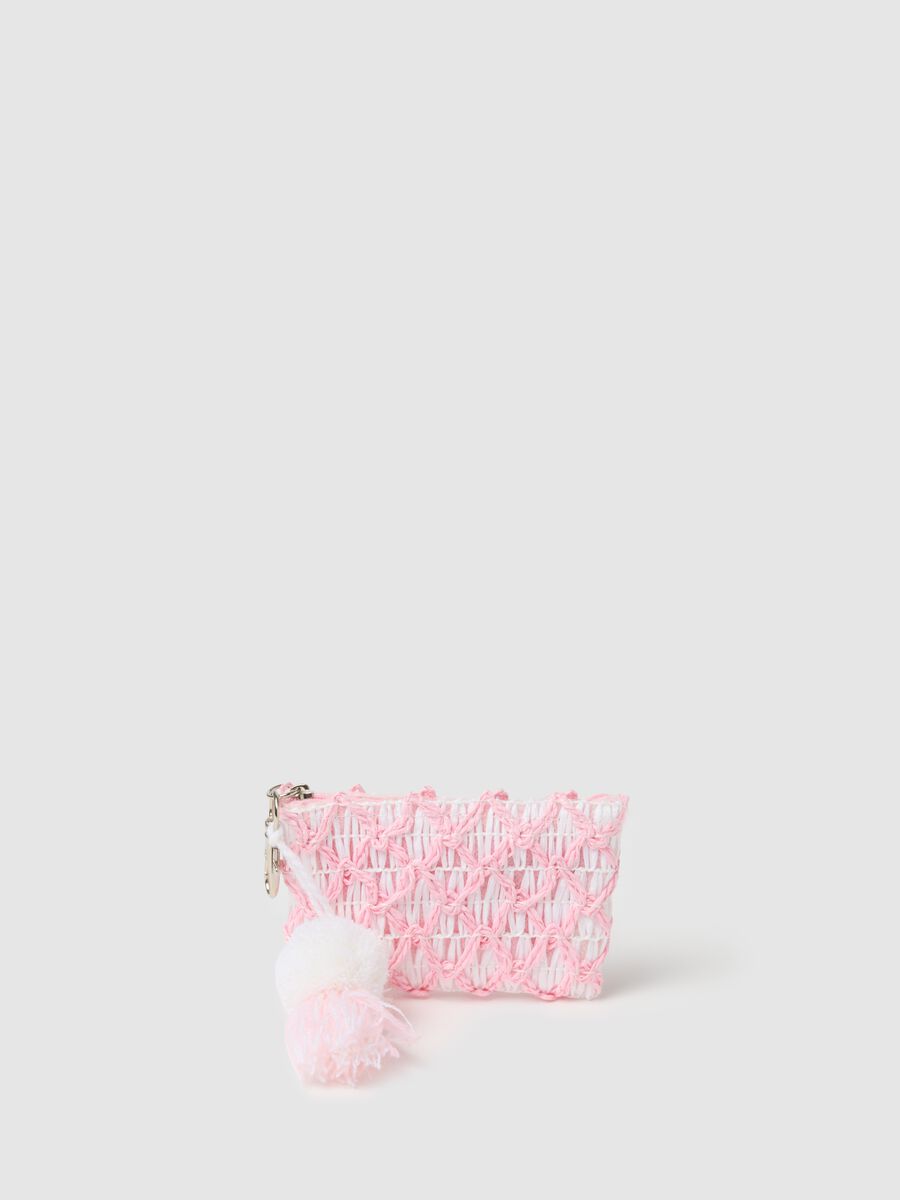 Mini pouch in pink and white raffia_0