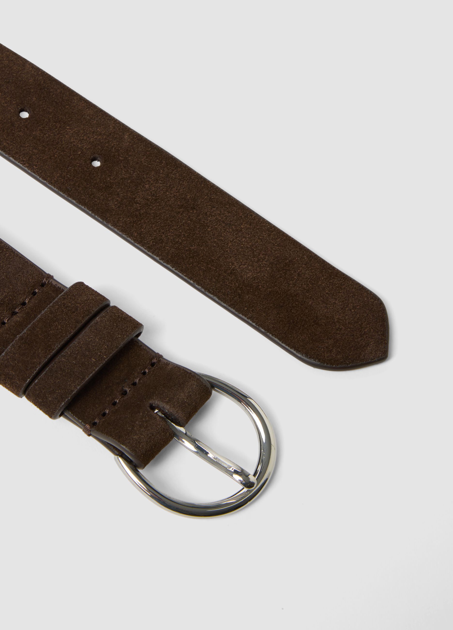 Genuine leather brown belt with oval buckle