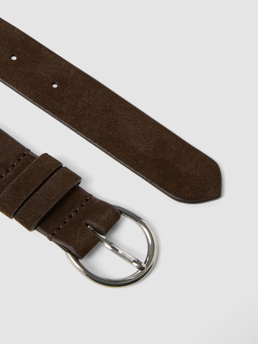 Cintura marrone in vera pelle con fibbia ovale_1