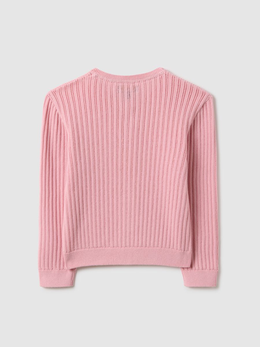 Girls' pink striped pure cotton cardigan regular fit_1