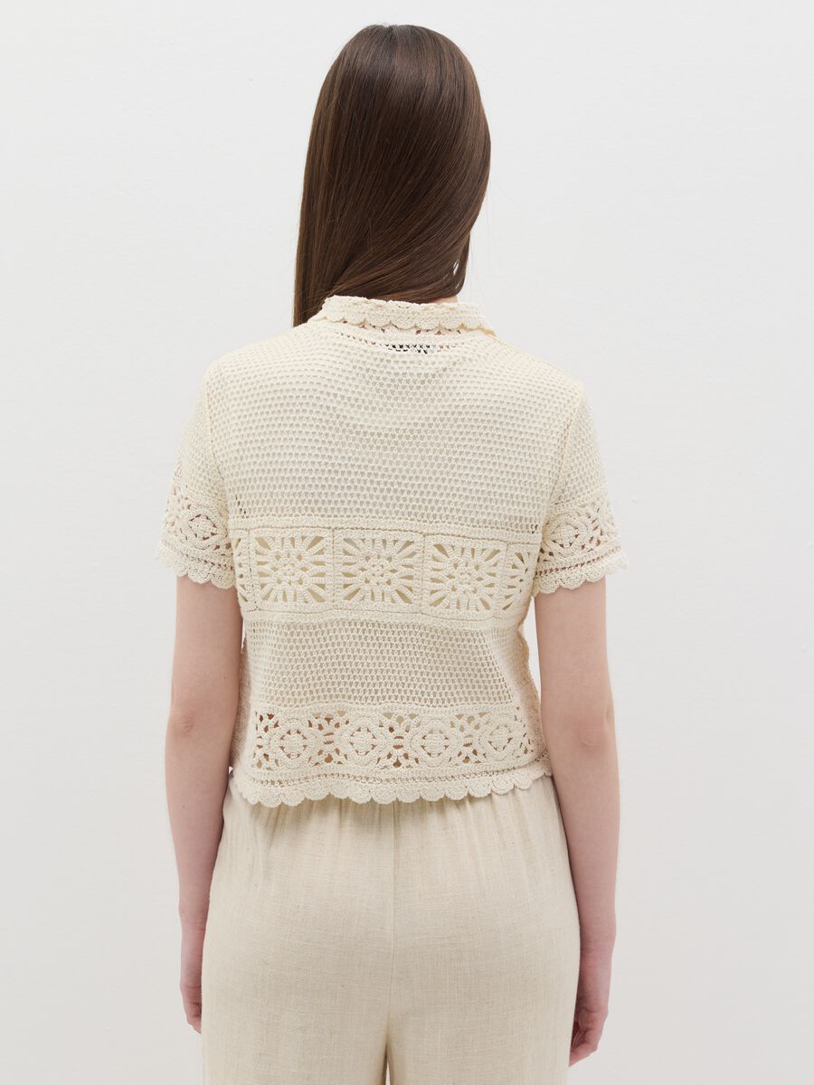 Women’s short, beige regular-fit shirt in cotton blend._3