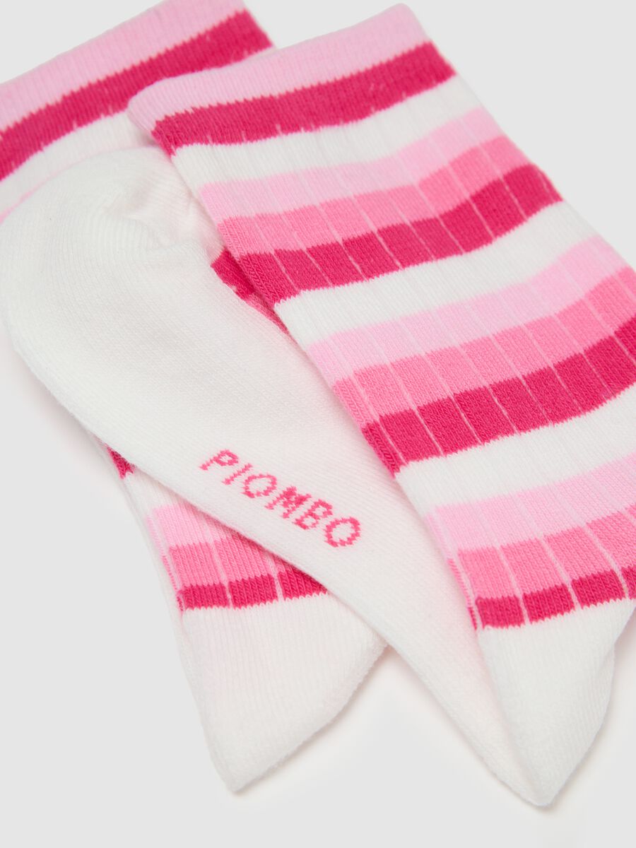 Pink and white striped ankle socks PIOMBO Kids_2