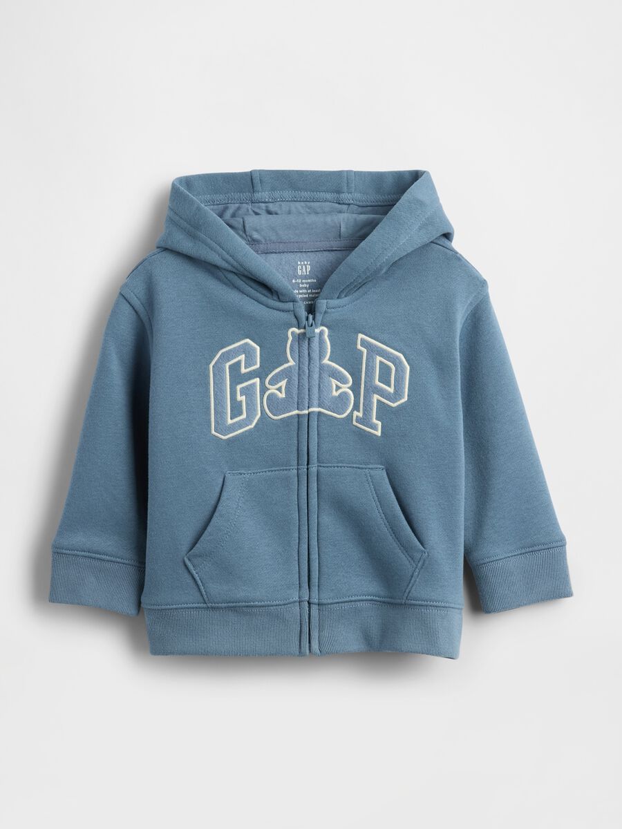 Felpa blu con cappuccio e zip intera_0