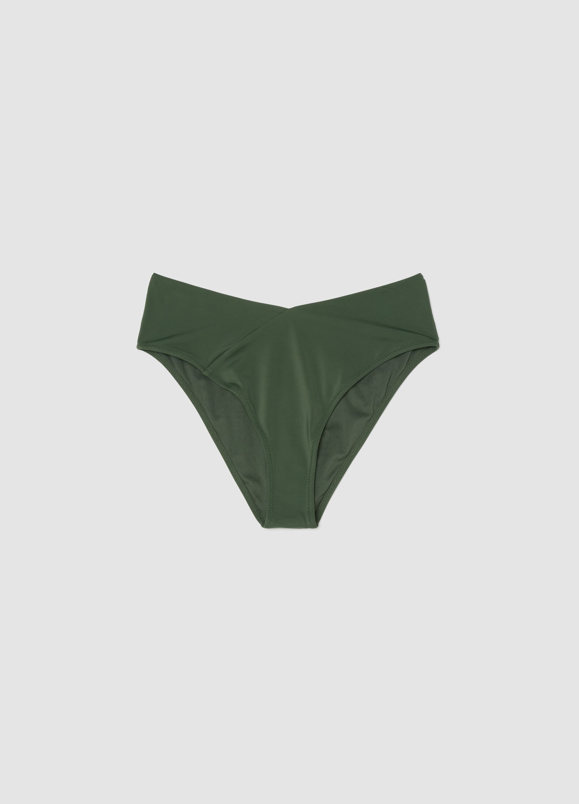 High-waisted green stretch bikini bottoms